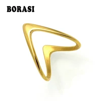 BORASI Fashion Jewelry V Ring For Women Gold Color Stainless Steel Exquisite Shiny Polished Double V Shape Knuckle Ring 2017 1