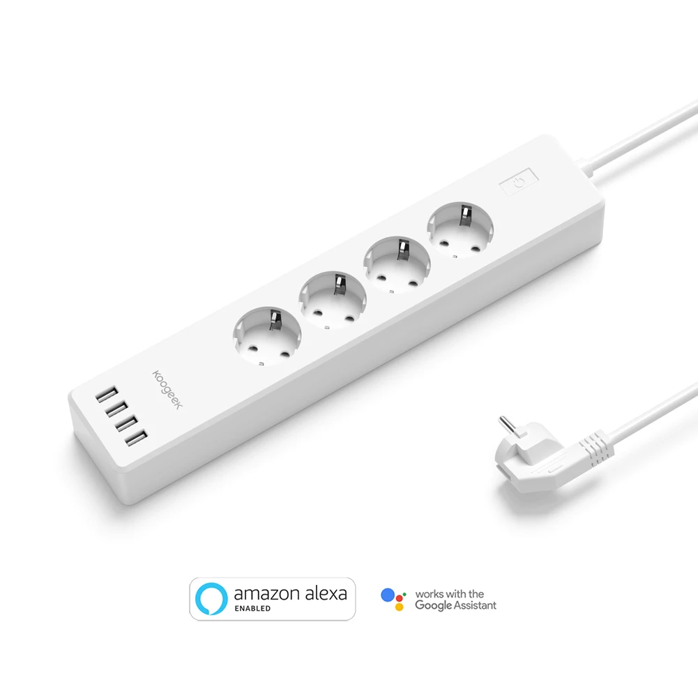 

Koogeek Smart Power Strip 4 Port USB 4 AC Outlets Plug Socket For Alexa Google Home and IFTTT USB Wall Socket Surge Protector