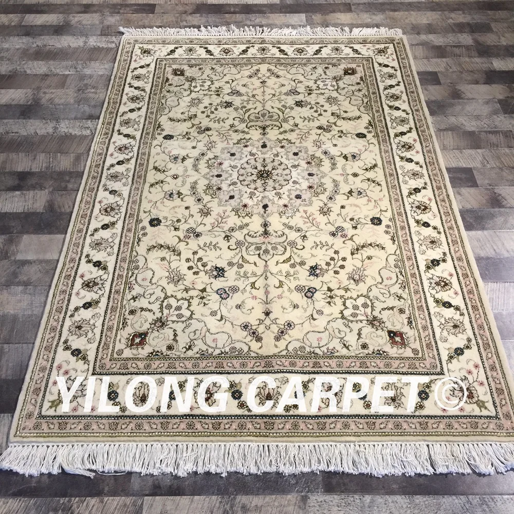 Yilong 4'x6' ручная работа бежевый цвет украшение дома Цветочный Шерстяной шелковый ковер ковёр(WY2084S4x6