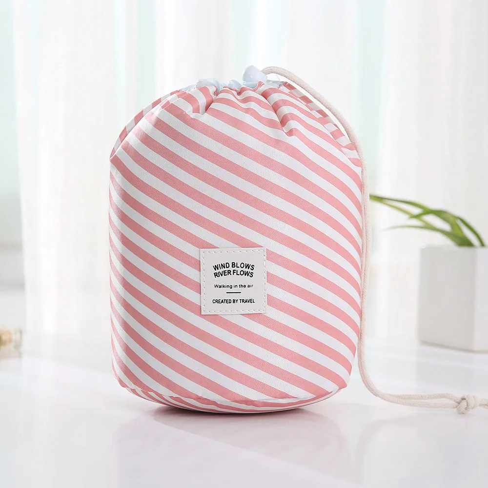 Pink stripe Горячая Распродажа, круглая Водонепроницаемая косметичка для макияжа, дорожная косметичка, органайзер, косметички для туалетных принадлежностей, косметички для женщин, Дамская коробка, Neceser - Цвет: Pink stripe