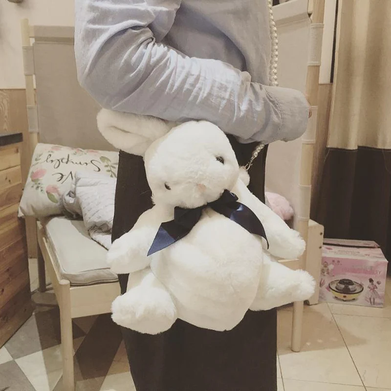 

Kawai Rabbit Bunny Bag Lolita Soft Plush Toy Doll Single Shoulder Portable Pearl Chain Bag Birthday Gift Triver Drop Shipping