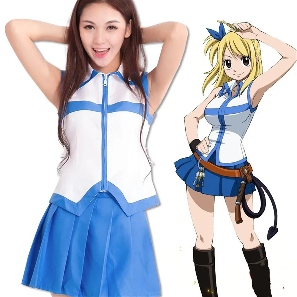 Аниме Fairy Tail Lucy Heartfilia обувь для девочек школьная форма Топы Корректирующие + юбка/БДСМ-комплект вечерние на Хэллоуин для женщин