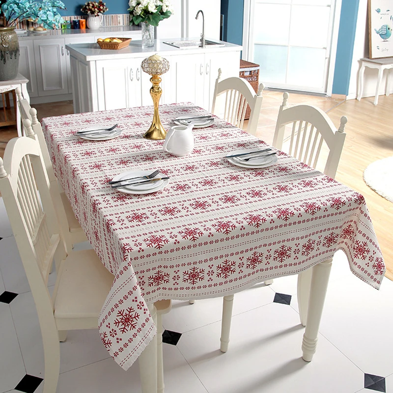 

Home Textiles Linen Cotton Tablecloth Red Snowflakes Christmas Pattern Table Cloth Wedding Banquet Washable Table Cover Textiles