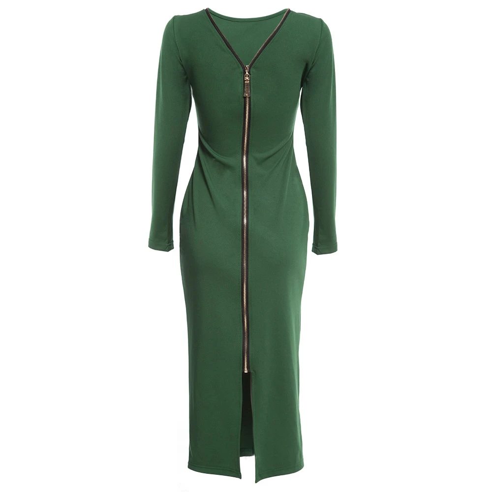 VESTLINDA Bodycon Sheath Dress Little Black Long Sleeve Party Dresses Women Back Full Zipper Robe Sexy Femme Pencil Tight Dress 32