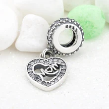925 браслет из чистого серебра и сердца Подвески любовь CZ и заклепки европейские бусы браслет для мамы ювелирные изделия