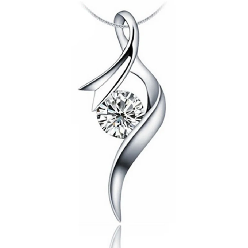 

Heezen Hot sale Sterling Silver Ribbon Pendant Necklace White & Purple Crystal Long Chain Necklace Fashion Jewelry for Woman