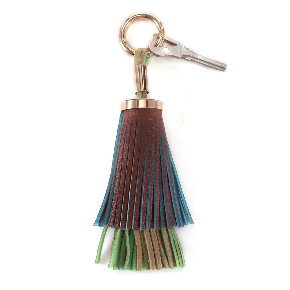 Fashion Two layer Leather Tassel Keychain Keyring Women Car Charms