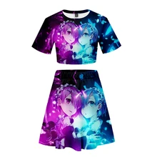 Kawaii/Женская юбка с объемным узором в стиле мультфильма A Re's Different World Life от царапин, комплект, сексуальный открытый пупок, аниме, укороченный топ и юбка для девочек