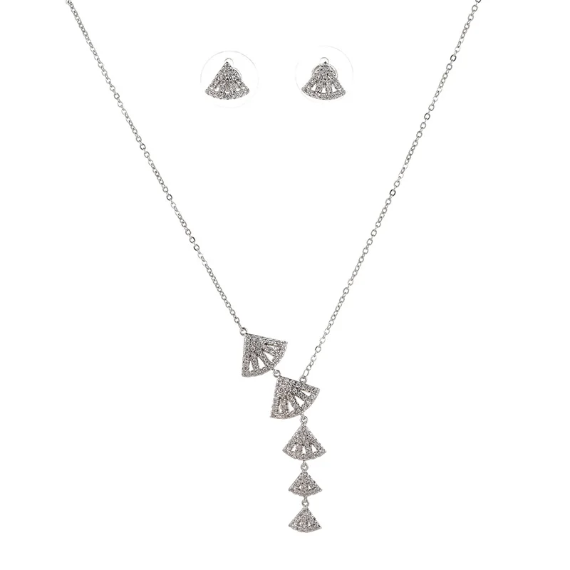 Hadiyana Fashion Shell Shape Cubic Zircon Clear Necklace Earrings Wedding Bridal Jewelry Sets Dress Accessories TZ5038