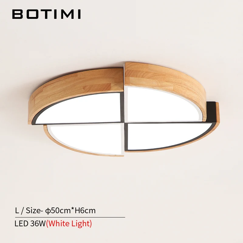 BOTIMI новое поступление светодиодный потолочный светильник с деревянной рамой для гостиной, потолочный светильник для комнат, круглый светильник для спальни - Цвет корпуса: L-White Light