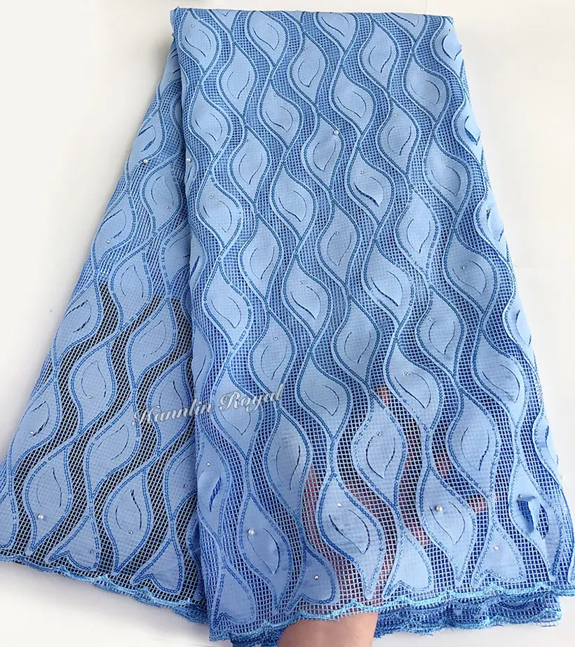 

Soft Powder Blue hand cut African lace Guipure embroidery french lace fabric with lots of sequins stones Elegant 5 yards