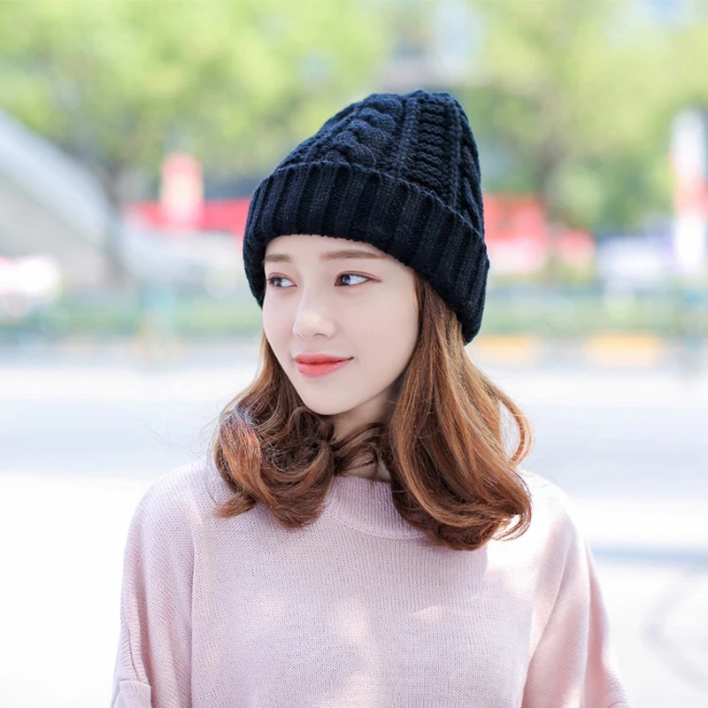 

New Fashion youth knit hat male and female cotton hat male winter set wool hat warm ear protectors girls
