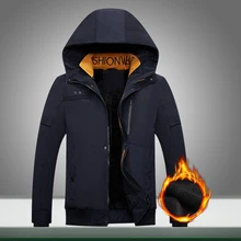 Winter Warm Men Jacket New Casual Hooded Park Coats Outwear Male Thicken Velvet Zipper Solid Overcoat Clothing Windproof