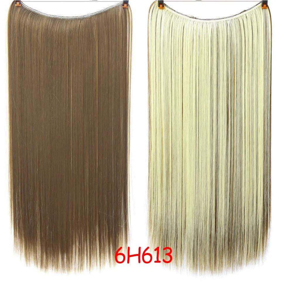 SHANGKE Long Curly Synthetic Hair 24inch Heat Resistant Hairpiece Fish Line Hair Extensions Brown Blonde Cosplay Extension