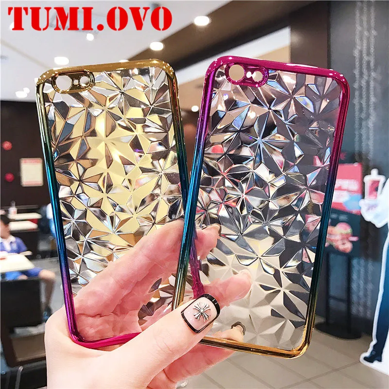 

3D Gradient Diamond Plating Solf TPU Silicone Case for iPhone 5 5S SE 6 6S 7 8 Plus Back Cover Capa for iPhone X Phone Cases