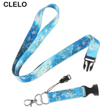Fashion Blue Flower Paiting Lanyard bag accessories Bag Neck Strap For Mobile Phone USB Holder ID Name Badge Holder Keys