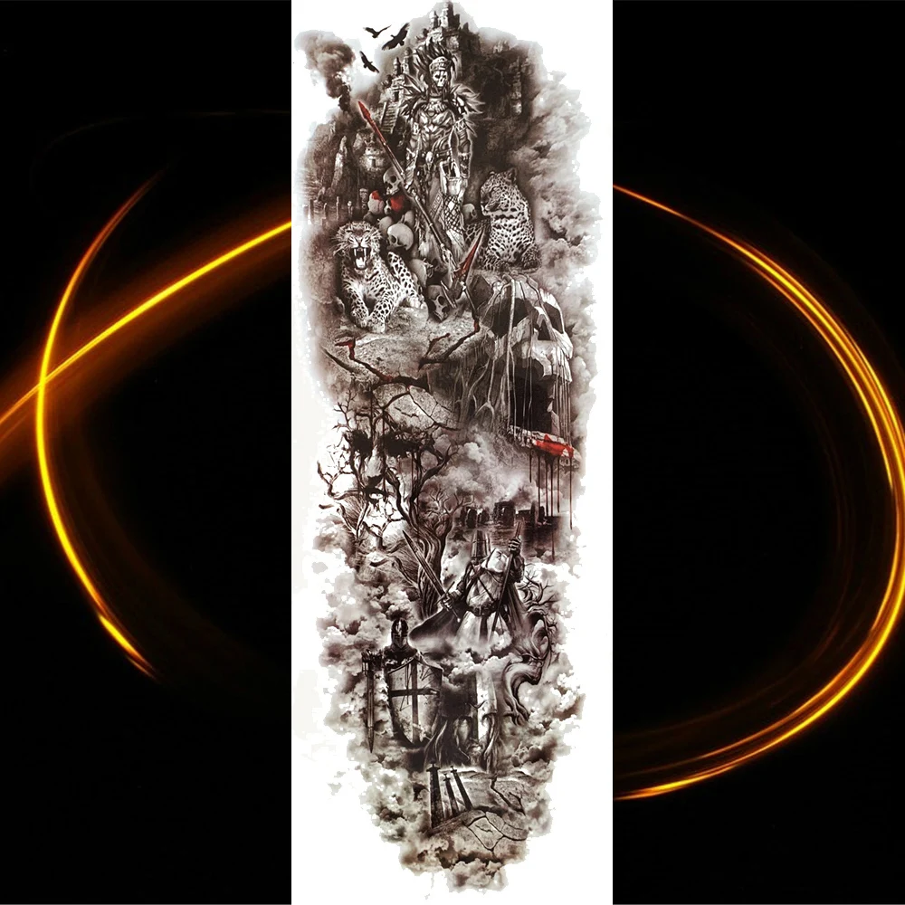 3D Mars God герой Спарты полная рука временная татуировка наклейка для мужчин и женщин 48x17 см большая поддельная Татуировка большая боди-арт тату Ares - Цвет: HTQB078