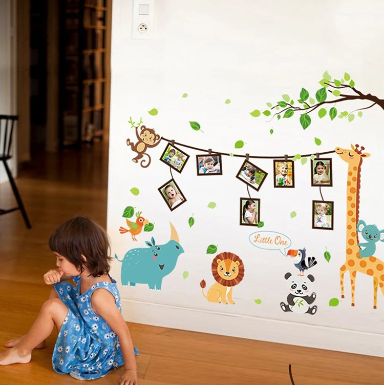  Cartoon animal photo frame large wall stickers animals decals kids room decor bedroom kindergarten  - 32820333388