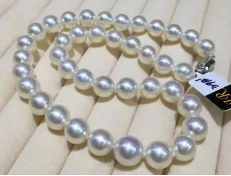 

AAA 10-11 mm round real natural south sea white pearl necklace 17