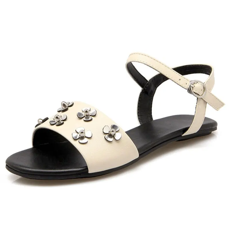 

Bohemian Summer Shoes Sweet Womens Flowers Flat Sandals High Quality Rhinestones Casual Flats Plus Size 33-40 sandalias