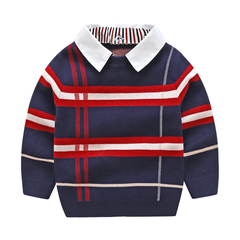 Мальчиков Европа нагрудные узор жаккардовый пуловер, свитер мужской вязаная детская одежда