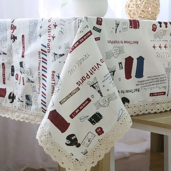 

Korean Style Linen Table Cloth with Lace Towel Print Multifunctional Tablecloths Table Cover Home Decor Toalha de Mesa ZB-13