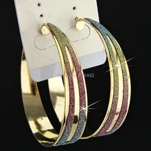 Модные, 3 пары, большие, цветные, радужные, матовые, Золотые серьги-кольца для женщин, вечерние, для показа, опт, ювелирные изделия, много, A1053