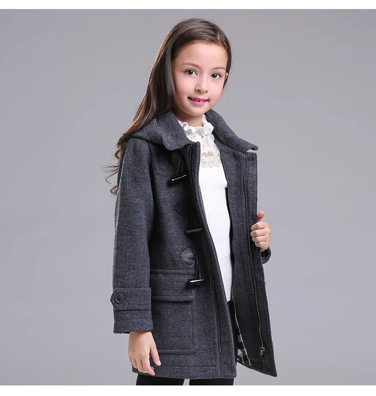 Зимнее пальто для девочек; детское шерстяное пальто; детское классическое длинное однобортное пальто с капюшоном; теплая одежда высокого качества для От 6 до 12 лет