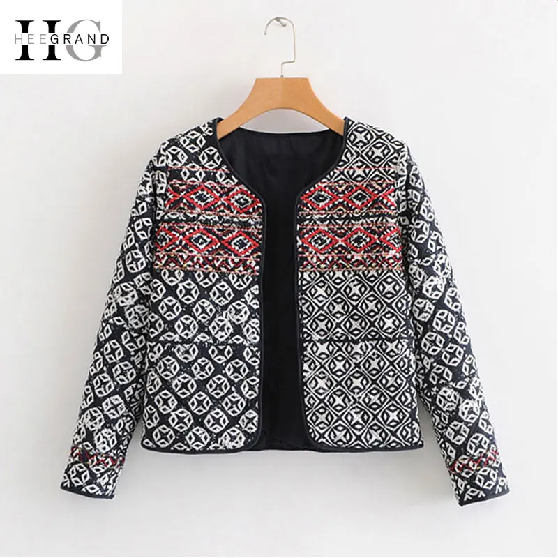 

HEE GRAND Vintage Padded Cotton Jackets 2018 Autumn Outwear New Embroidery Geometric Short Jacket Female Casual Coats WWJ937