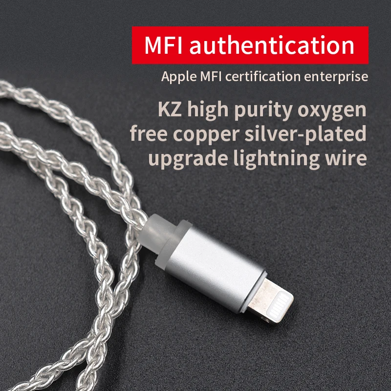 AK KZ Lighting Dock Cable 2Pin/MMCX Connector Plated Silver Cable For KZ ZS5/ZS6/AS16/ED16/ZST/ES4/ZS10/AS10/ZSA/ZSN Pro TRN CCA