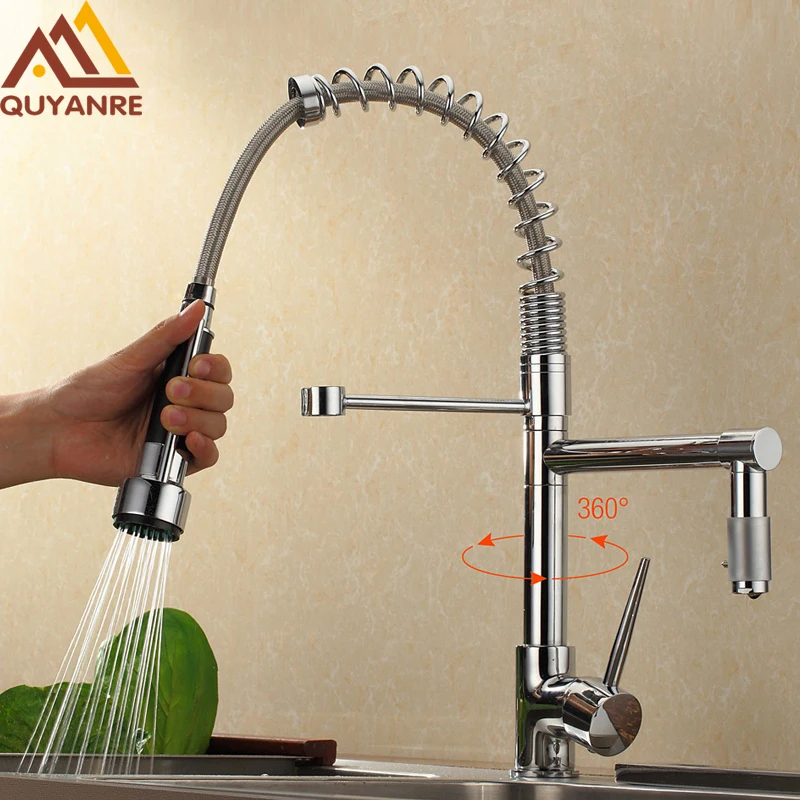 

Chrome Black Kitchen Spring Faucet Pull Down Spray Dual Outlet Spout 360 Rotation Single Handle Mixer Tap Bathroom Shower Mixer