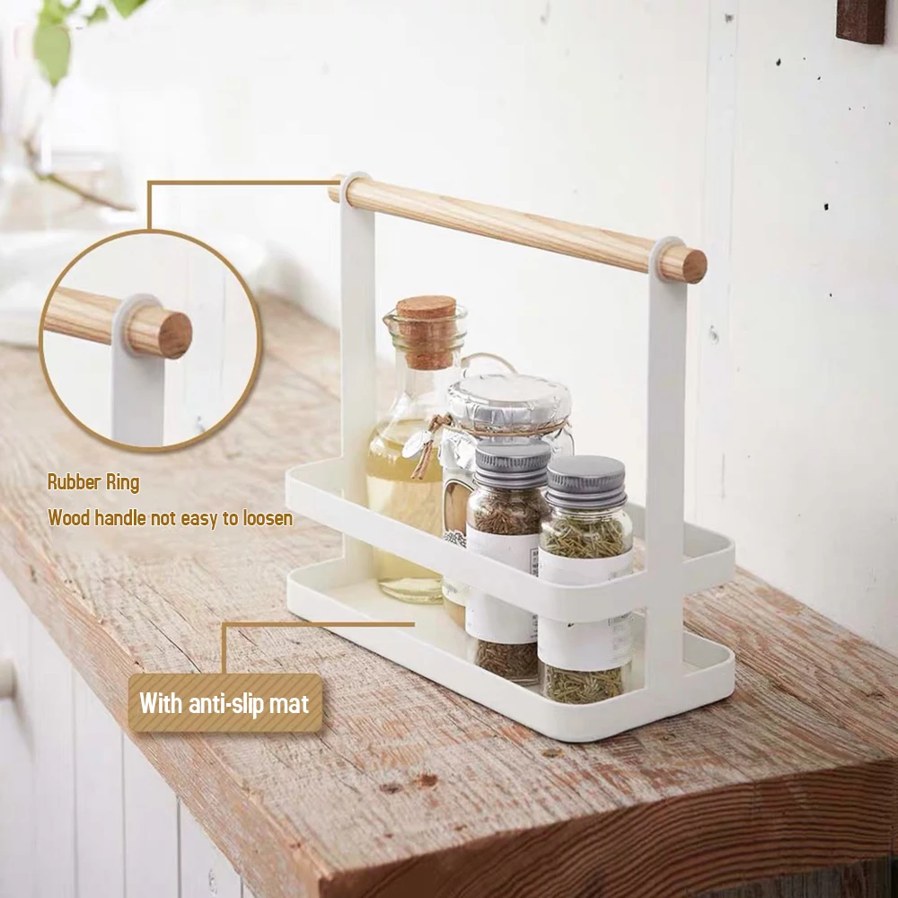 Portable Spice Rack Food Kitchen Cabinet Storage Organizer Kitchen Storage Kitchen Goods Shelf with Wood Handle for kitchen