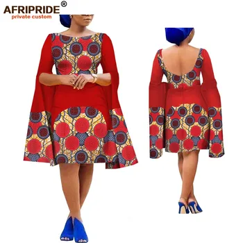 

Autumn african batik dress for women AFRIPRIDE tailor made full cloak sleeve knee length women casual cotton dress A1825082