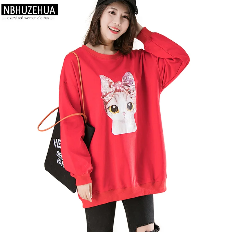 NBHUZEHUA 7G957 Plus Size Sweatshirt Womens Cute Cat Pullover Hoodies