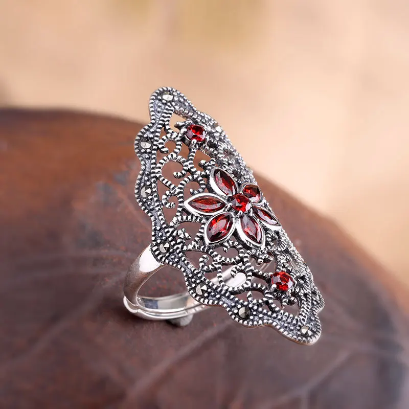 Аутентичные 925 пробы серебряные ювелирные изделия кольцо преувеличены обручение для женщин Интимные аксессуары натуральный гранат