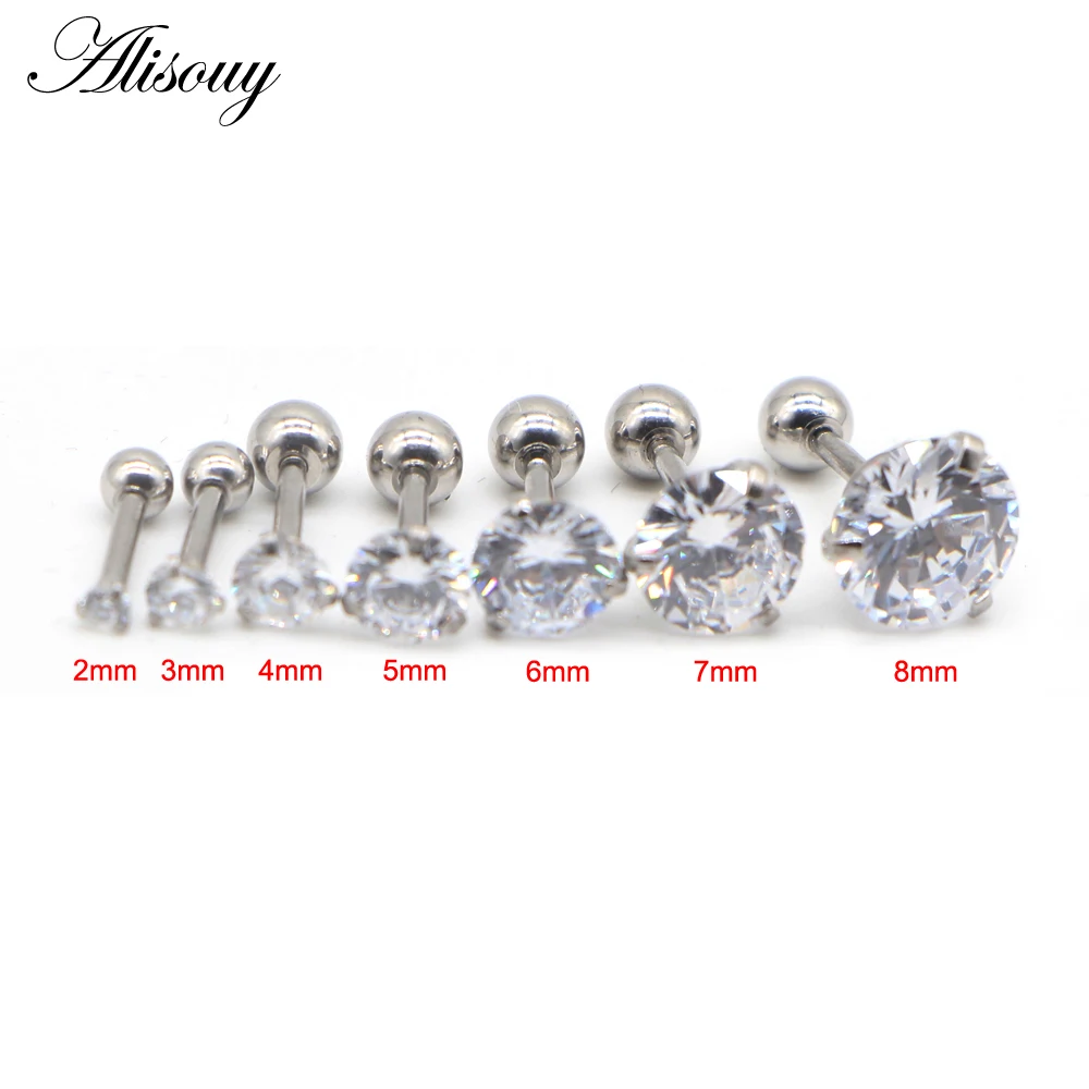Fashion CZ 3 Prong Tragus Cartilage Stainless Steel Ear Stud Crystal Zircon Earrings Piercing Jewelry Gold Clear boucle 1pc