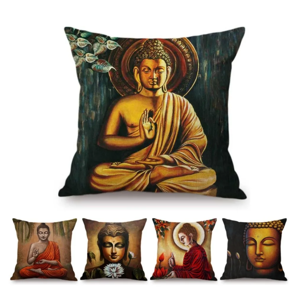 

Gautama Buddha Sakymuni Oil Painting Buddism Home Decoration Art Throw Pillow Case Southeast Asia Style Car Pillow Cushion Cover