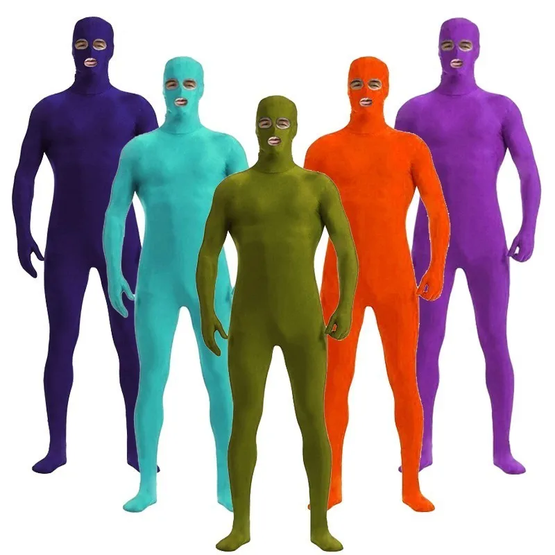 

Full Body Skin Tight Jumpsuit Suit Lycra Zentai Bodysuits Long Sleeves Costume For Adult Kids Halloween Eyes Mouth Open Men