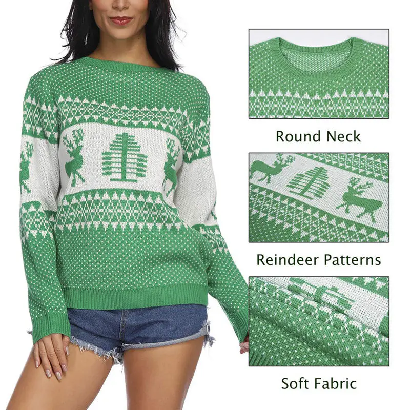 Patterns Reindeer Ugly Christmas Knitted Sweater Pullover 2019 Winter New Women Long Sleeve O-neck Jumper Knitwear Casual Female