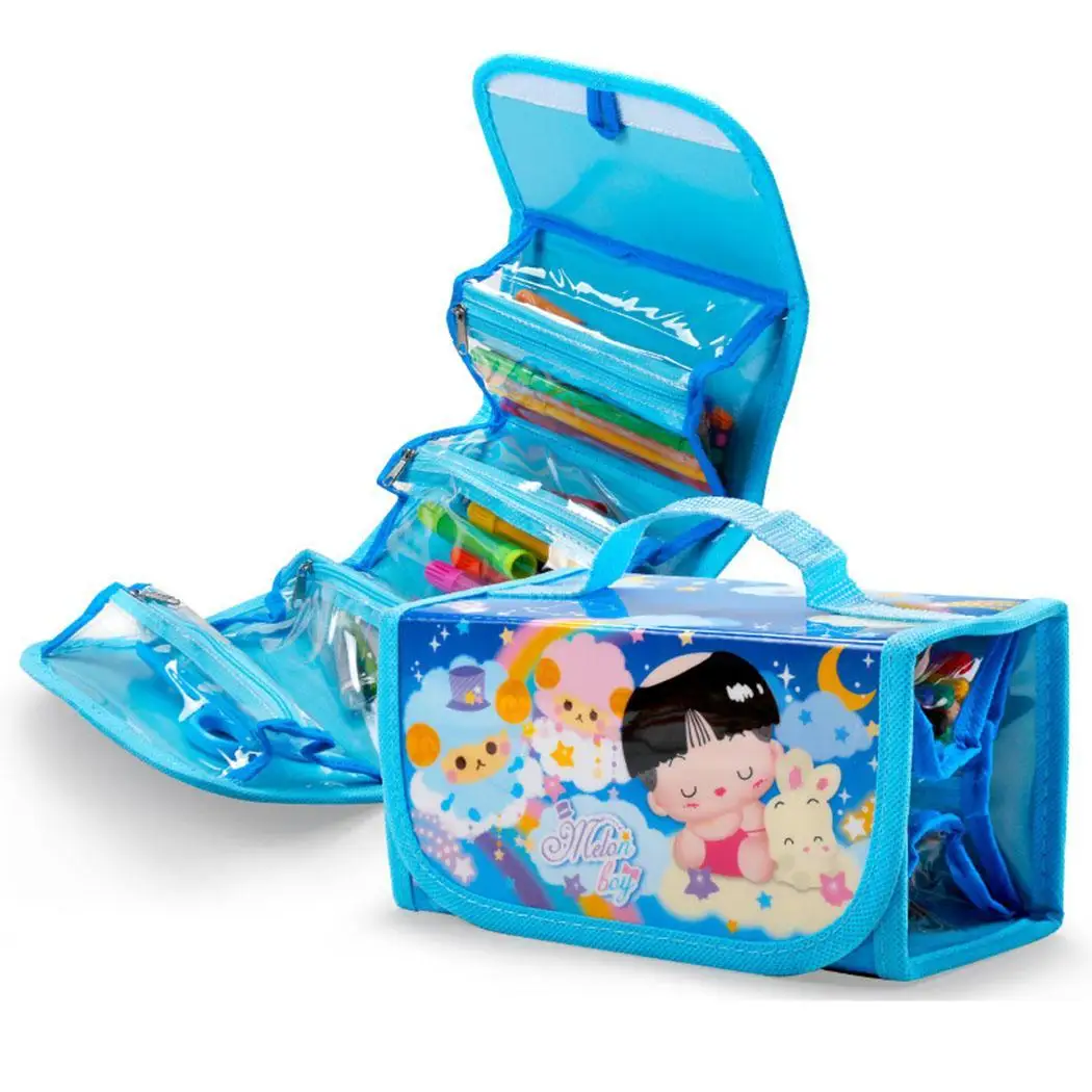 

4-layer Zipper Painting Bag Pens Kit Art Supplies Pink, Blue Children Learning Stationery