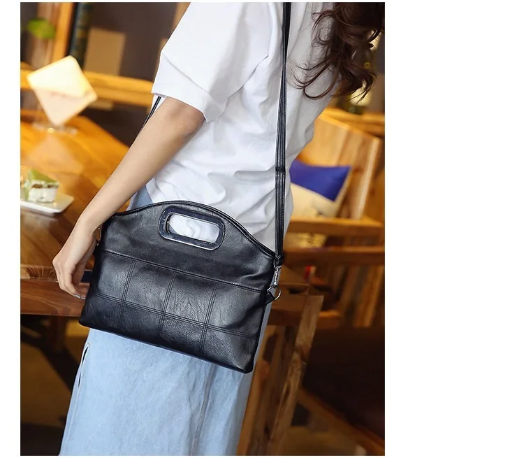MJ Women's Handbag PU Leather Shoulder Bag Fashion Top-Handle Bags Korean Style Crossbody Bag Female Vintage Soft Leather Clutch (15)