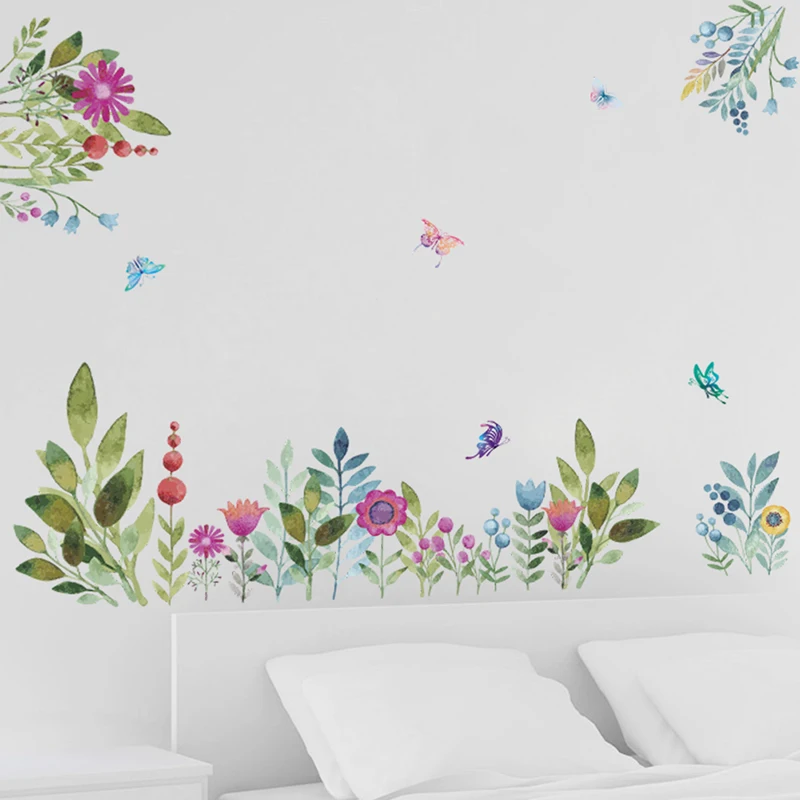 Colorful Spring Flower Flying Butterfly Wall Stickers Kids Room TV Background Living Room Accessories Garden Mural Decals Decor