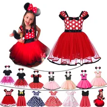 女の赤ちゃんかわいいミニーマウス服膝上のミニファルダ幼児ポルカ子供夏パーティードレスミッキー服の子フロック(China)