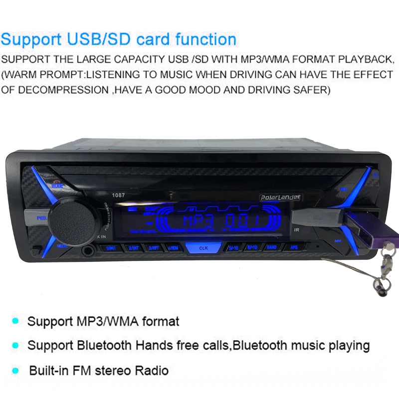 FM USB aux in автомобильный, с sd-картой Радио Стерео Зарядка для модулятора 12 V bluetooth аудио Авто Радио 1 DIN MP3 плеер