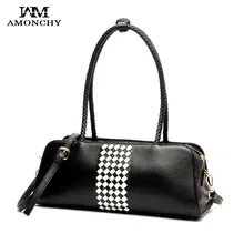 2016 herbst Mode frauen Handtaschen Aus Echtem Leder Frauen Umhängetaschen Plaid Totes Echtes Leder Boston Tasche Für Damen Sac T03