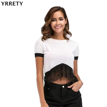 

YRRETY Floral Lace Short Sleeve Blouse Lace Blouse Shirts Black Round Neck Women Elegant Top Summer Short Sleeve Blouses Clothes