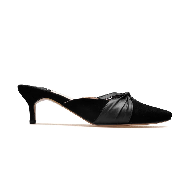 Doratasia Noir rouge Véritable Bout Noeud Pompes Mules Hauts Cuir Pointu Grand orange Kid Chaussures Papillon Size34 Femme En 43 Poursuivi Talons AzWAqFcrR