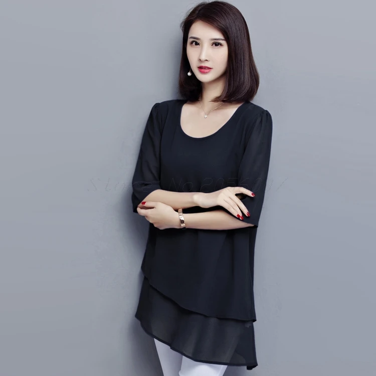 2019 Summer Kimono Vintage Black Chiffon Women Blouse Shirt Plus Size Ruffle Womens Tops and Blouses Blusas Camisas Mujer m-5XL