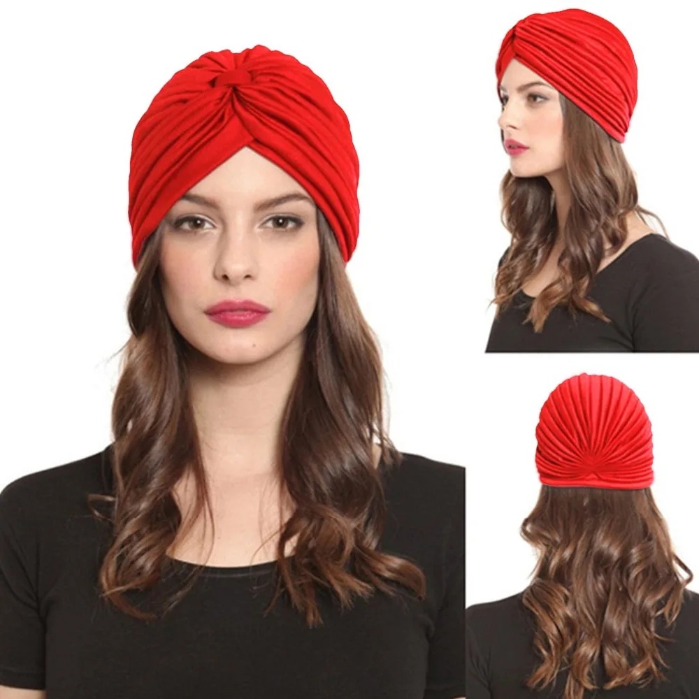 

Men Women Indian Stretchable Pleated Turban Hat Elastic Headwrap Head Wrap Cap Comfortable Headwrap Bandana 2018