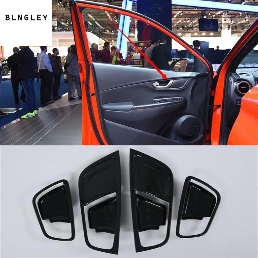 

4pcs/lot ABS carbon fiber grain Interior door shake handshandle decoration cover for 2017-2018 Hyundai KONA